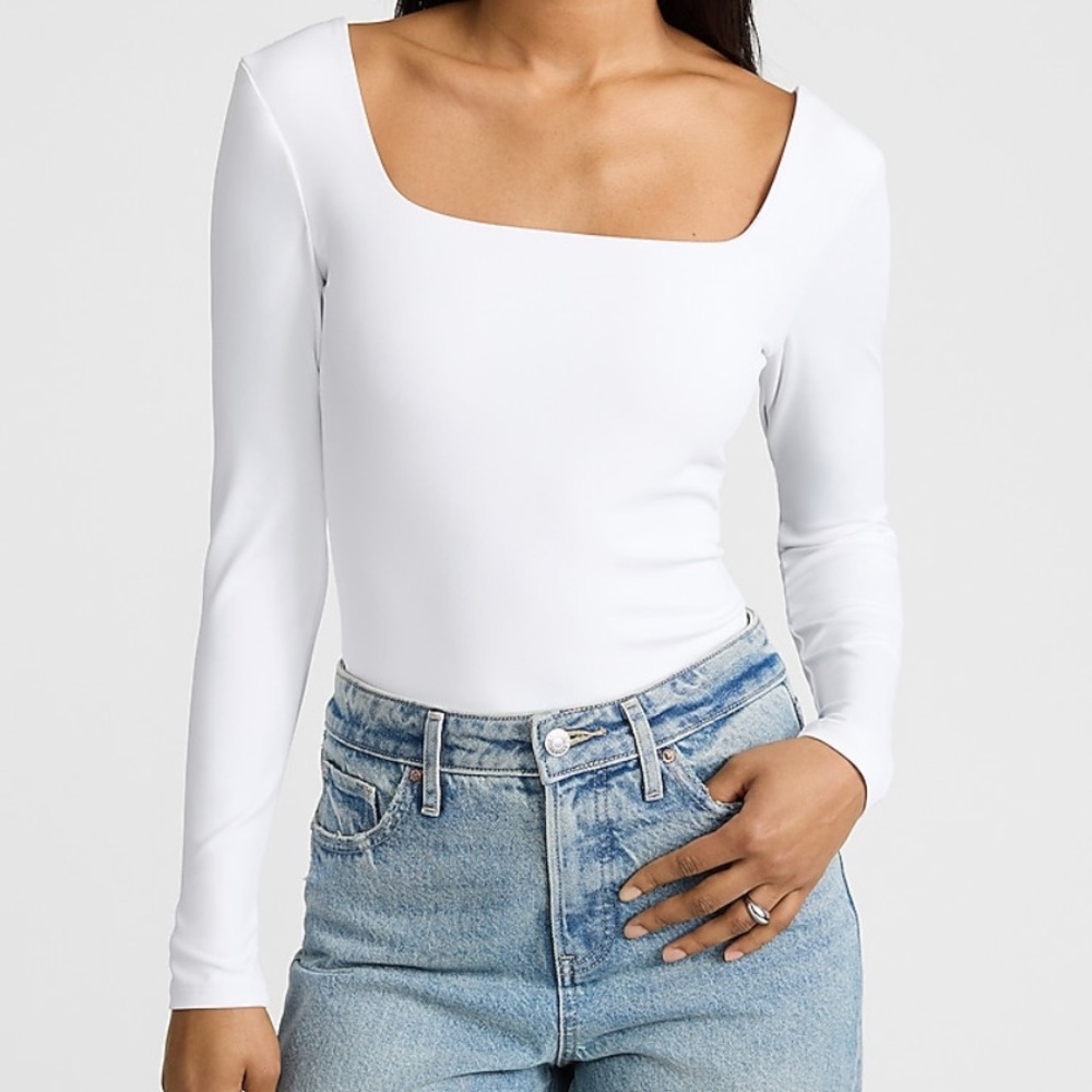 Express White Square Neck Bodysuit